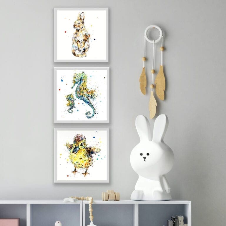 Pumpkin Mini Me and Sherbet Baby Animals Framed Prints in Situ