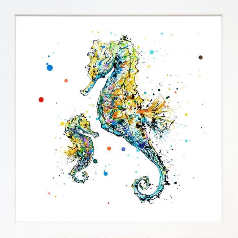 Mini Me Seahorse Paper Giclee Fine Art Print shown in White Frame