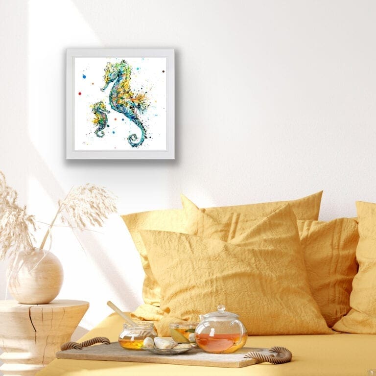 Mini Me Seahorse Paper Giclee Fine Art Print displayed in Situ