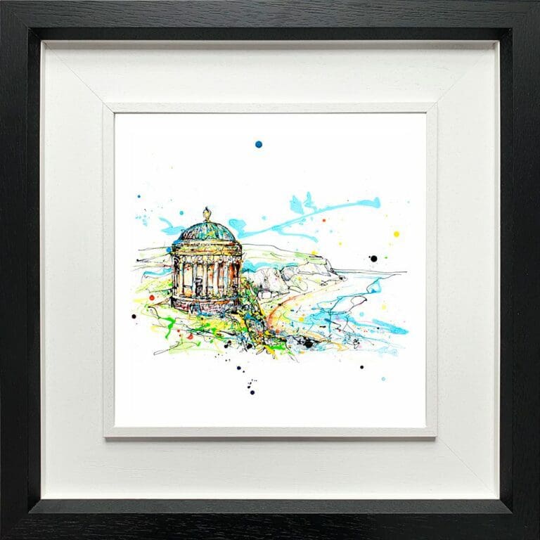 Mussenden Temple Paper Giclee Fine Art Print shown in Deluxe Black Frame