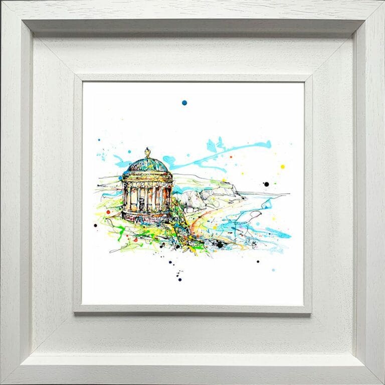 Mussenden Temple Paper Giclee Fine Art Print shown in Deluxe White Frame