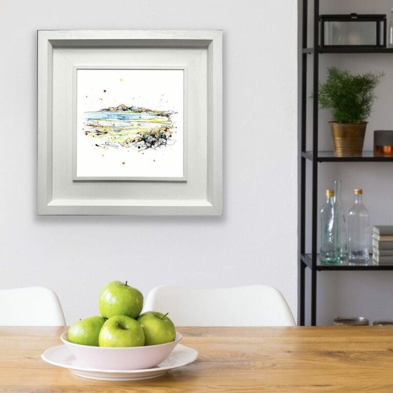 The Mournes Landscape Print shown in Deluxe White Frame in Situ