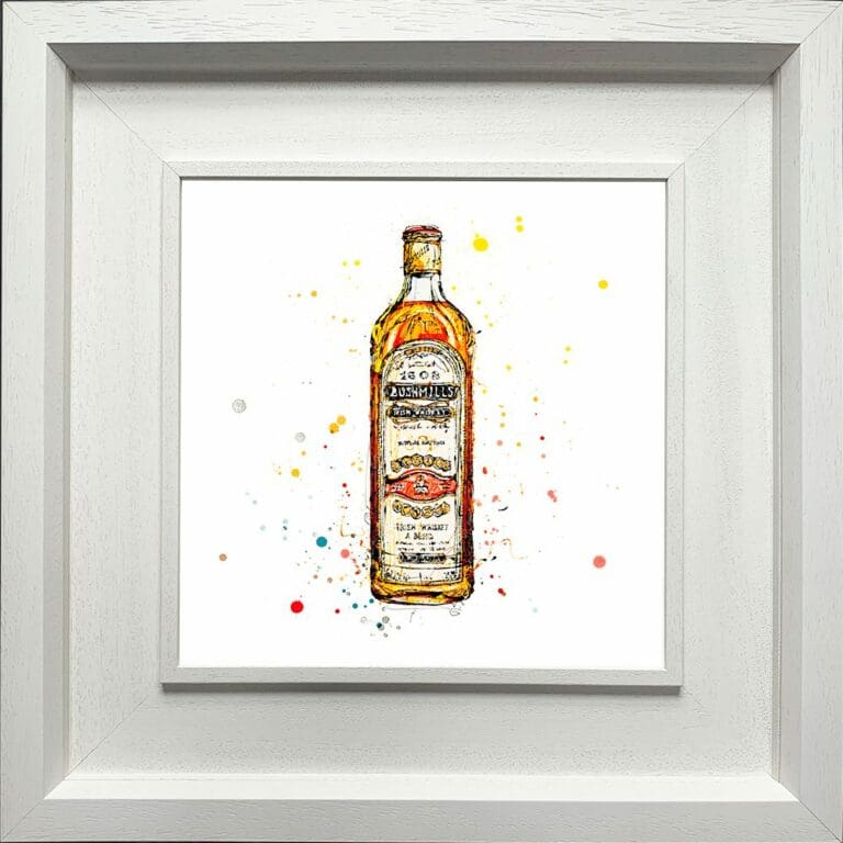 Bushmills Irish Whiskey Paper Fine Art Giclee Print shown in Deluxe White Frame