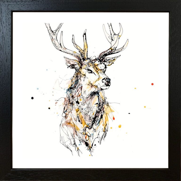 Grand Stag Paper Giclee Fine Art Print in Black Frame