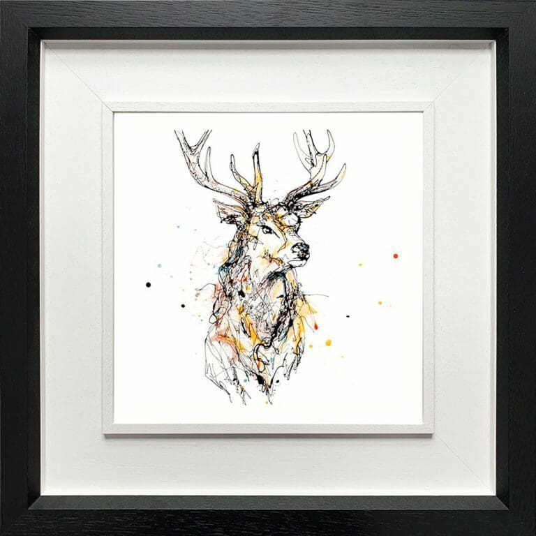 Grand Stag Paper giclee Fine ART Print shown in Deluxe Black Frame