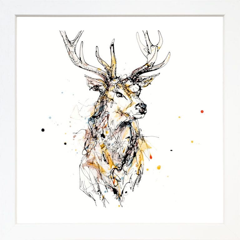 Grand Stag Paper Giclee Fine Art Print in White Frame