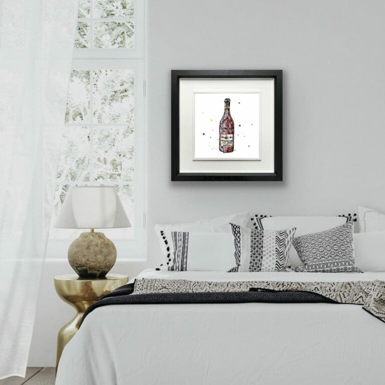 Red Wine Print shown in Deluxe Black Frame in Situ