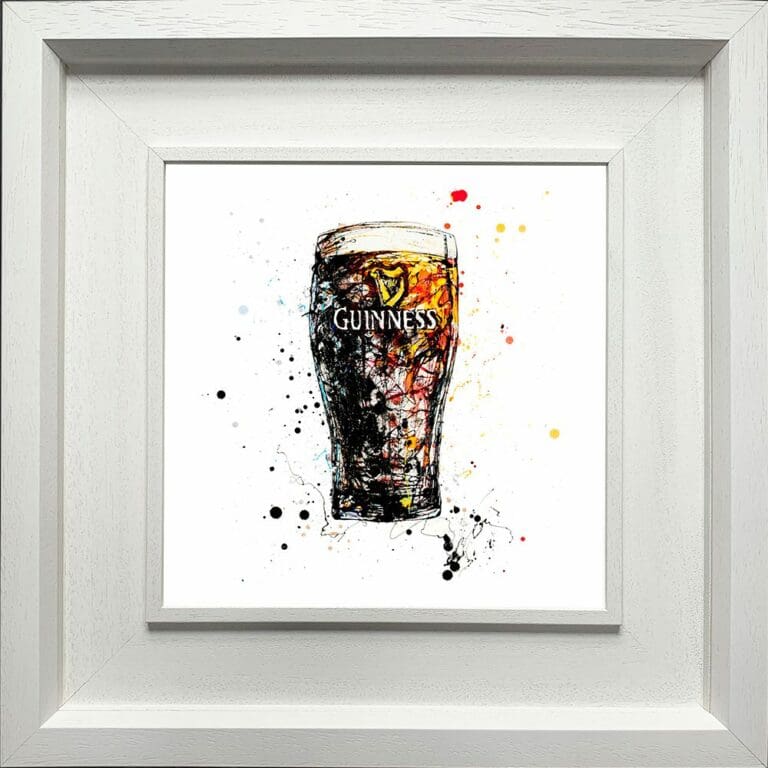 The Black Stuff Guinness Pint Paper Giclee Fine Art Print shown in Deluxe White Frame