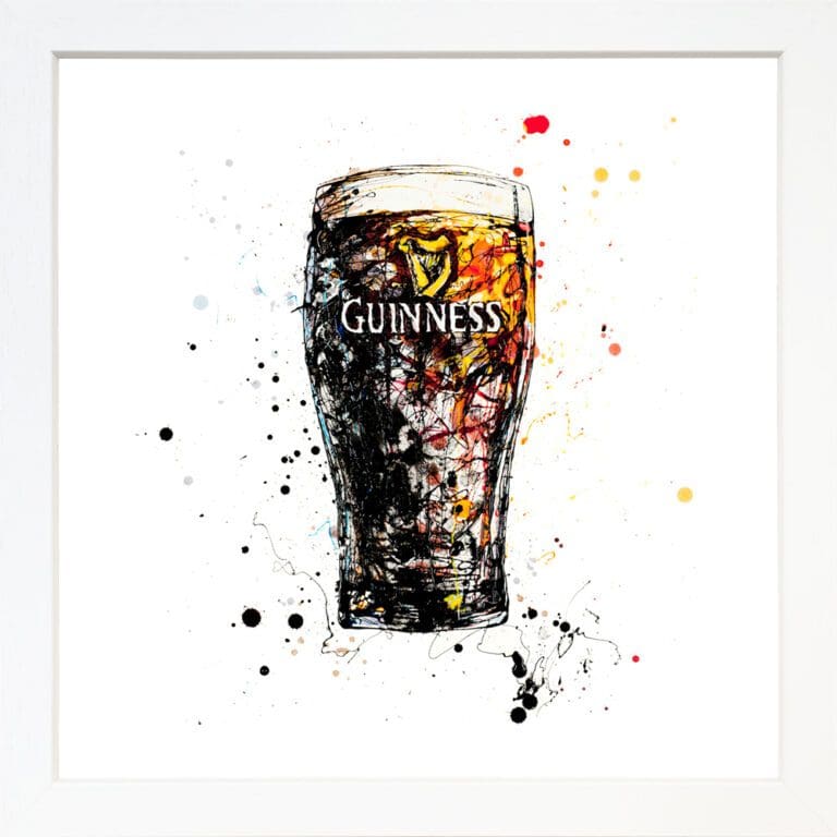 The Black Stuff Guinness Stout Pint Paper Giclee Fine Art Print in White Frame