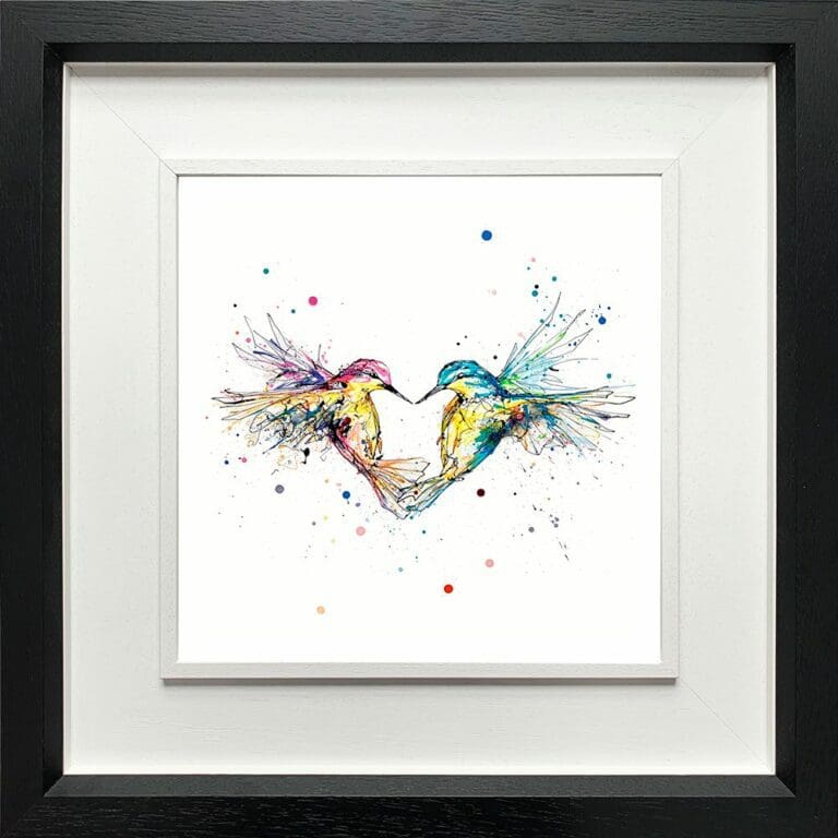 Forever Paper Giclee Fine Art Print Hummingbirds Love shown in Deluxe Black Frame