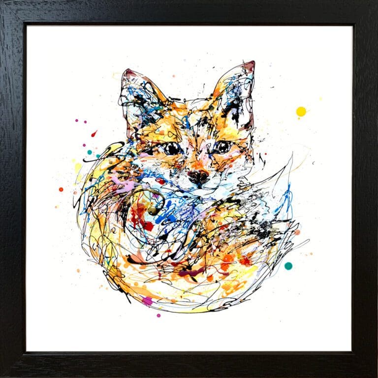 Milkshake Baby Fox Cub Paper Giclee Fine Art Print in Black Frame