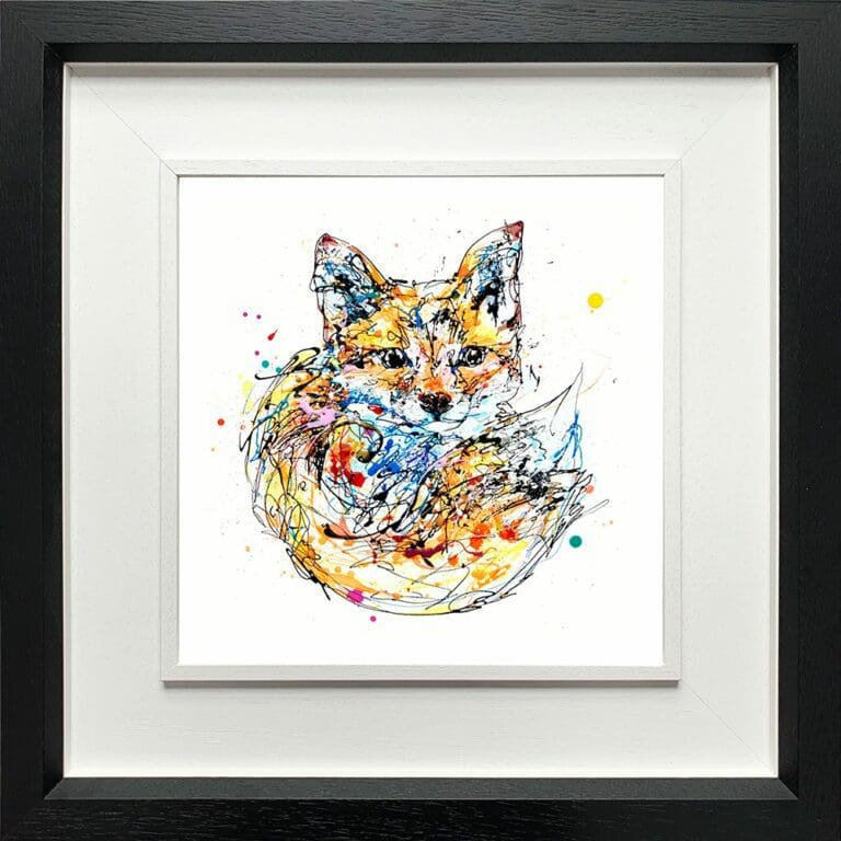 Milkshake Fox Cub Kit Paper Giclee Fine Art Print shown in Deluxe Black Frame