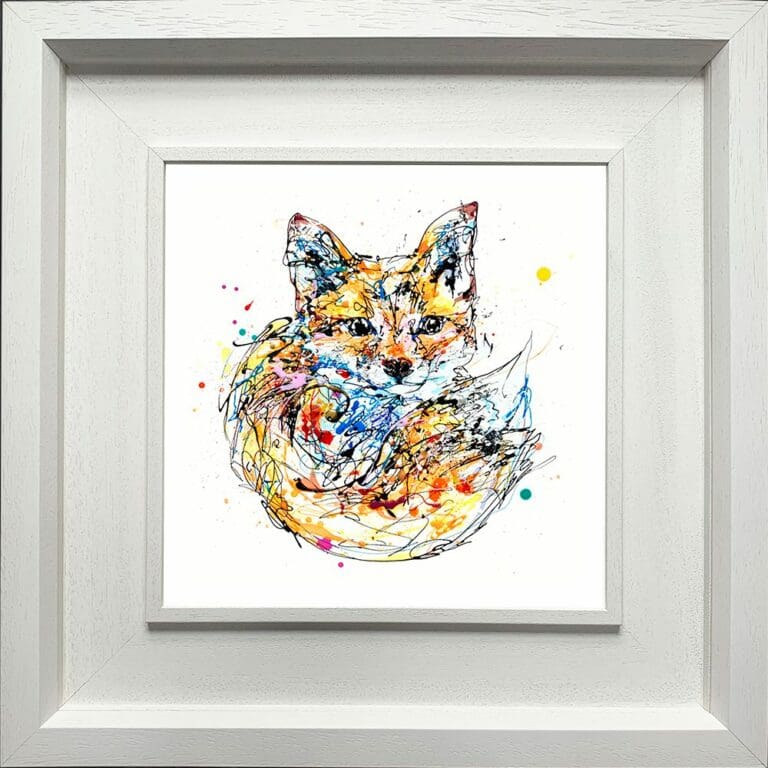 Milkshake Fox Cub Kit Paper Giclee Fine Art Print shown in Deluxe White Frame