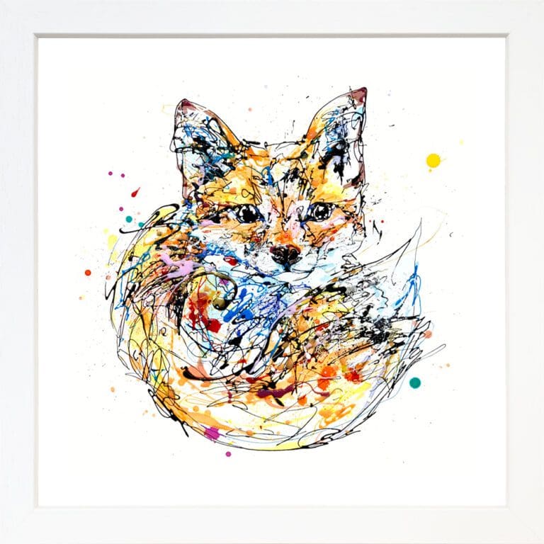 Milkshake Baby Fox Cub Paper Giclee Fine Art Print in White Frame