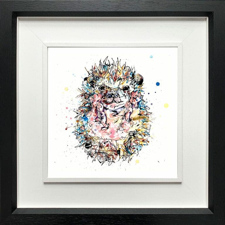 Pickles Baby Hedgehog Kit Paper Giclee Fine Art Print shown in Deluxe Black Frame