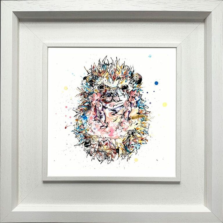 Pickles Baby Hedgehog Kit Paper Giclee Fine Art Print shown in Deluxe White Frame