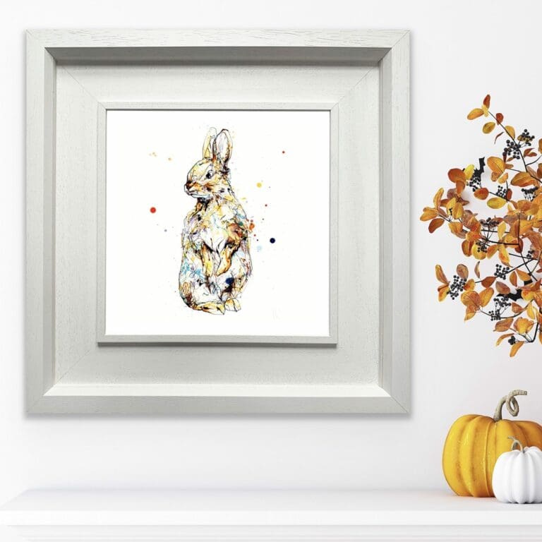 Pumpkin Baby Rabbit Print shown in Deluxe White Frame in Situ