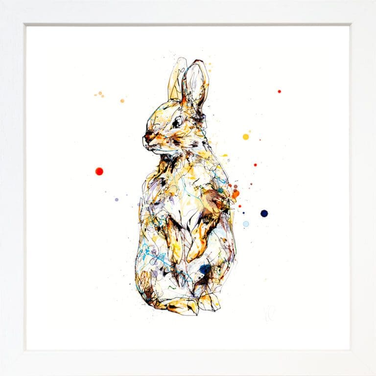 Pumpkin Baby Rabbit Paper Giclee Fine Art Print in White Frame