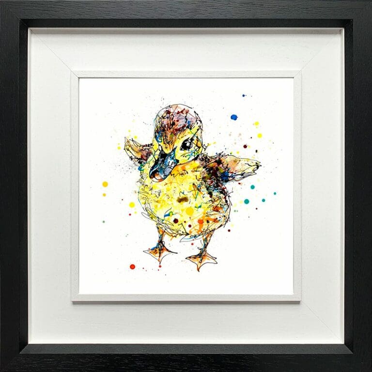 Sherbet Baby Duckling Paper Giclee Fine Art Print shown in Deluxe Black Frame