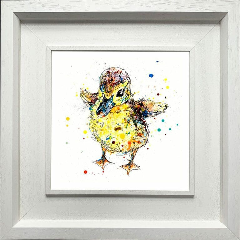 Sherbet Baby Duckling Paper Giclee Fine Art Print shown in Deluxe White Frame