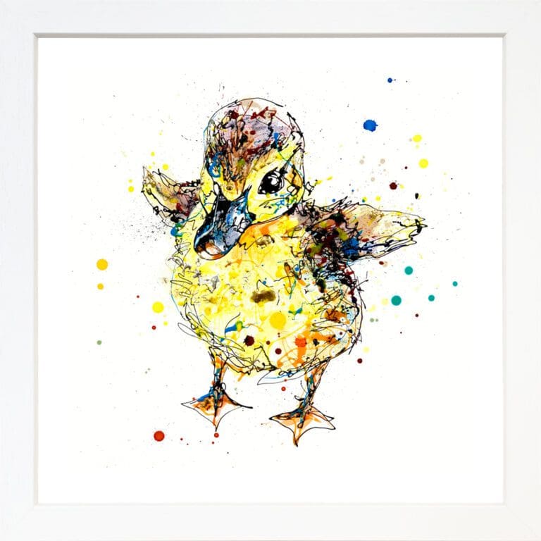 Sherbet Duckling Paper Giclee Fine Art Print in White Frame