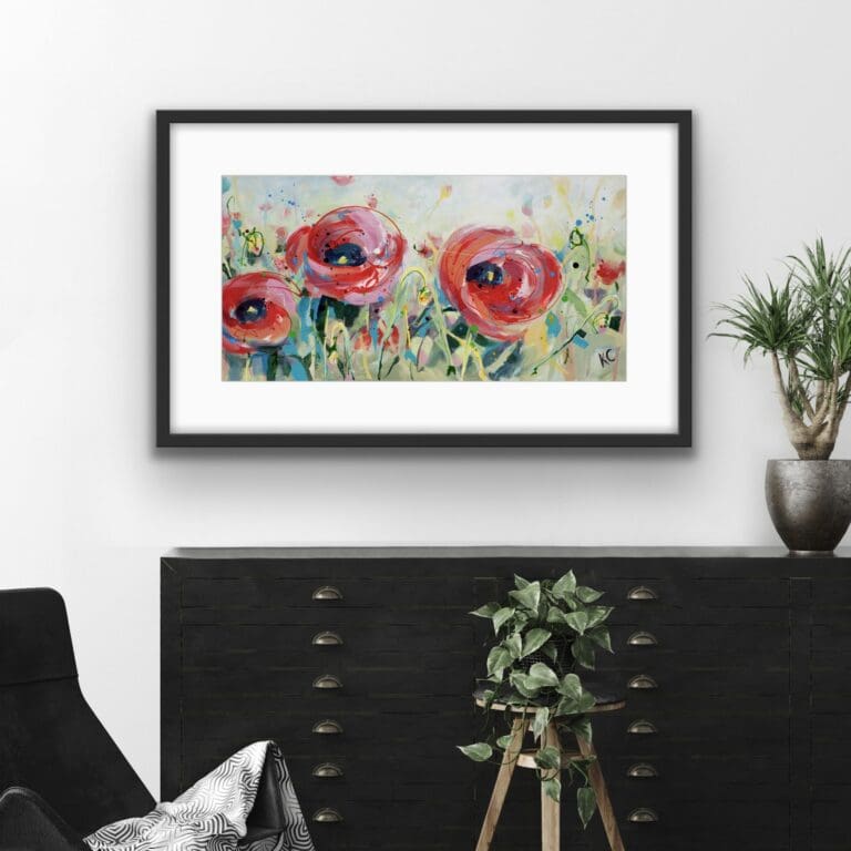 Always and Forever Poppies Paper Giclee Floral Fine Art Panoramic Print in Situ