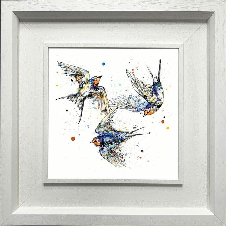 Affinity Swallows Three Family Paper Giclee Fine Art Print in Deluxe White Frame