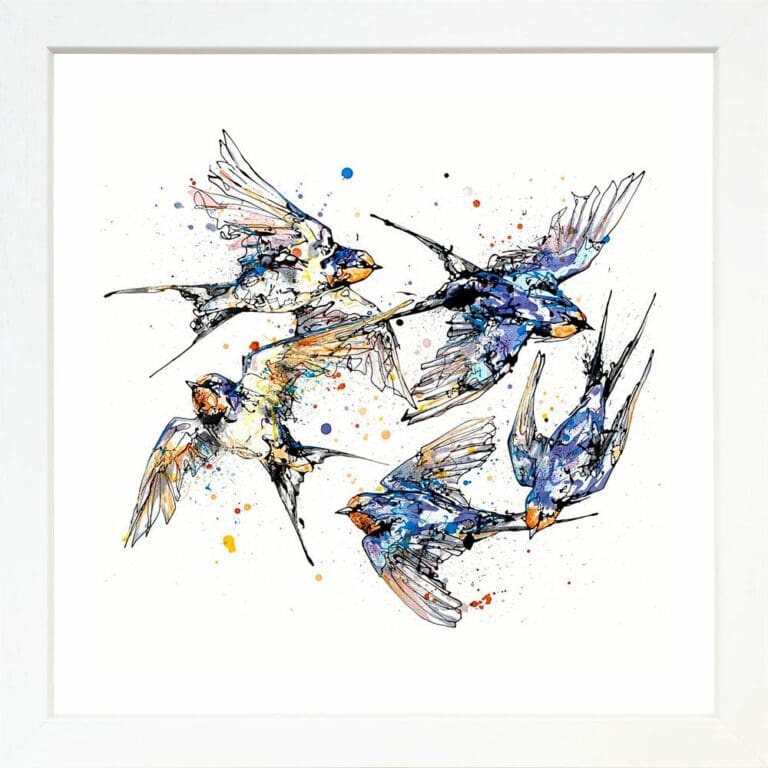 Closeness Swallows Family Five Birds Flock Family Together Fine Art Print Giclee Paper Swallows in White Frame