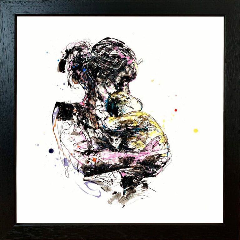 Mother and Child Motherhood Parents Mummy Paper Giclee Fine Art Print shown in Black Frame