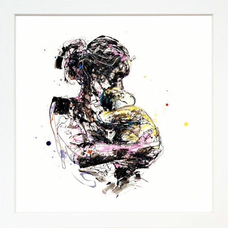 Mother and Child Motherhood Parents Mummy Paper Giclee Fine Art Print shown in White Frame