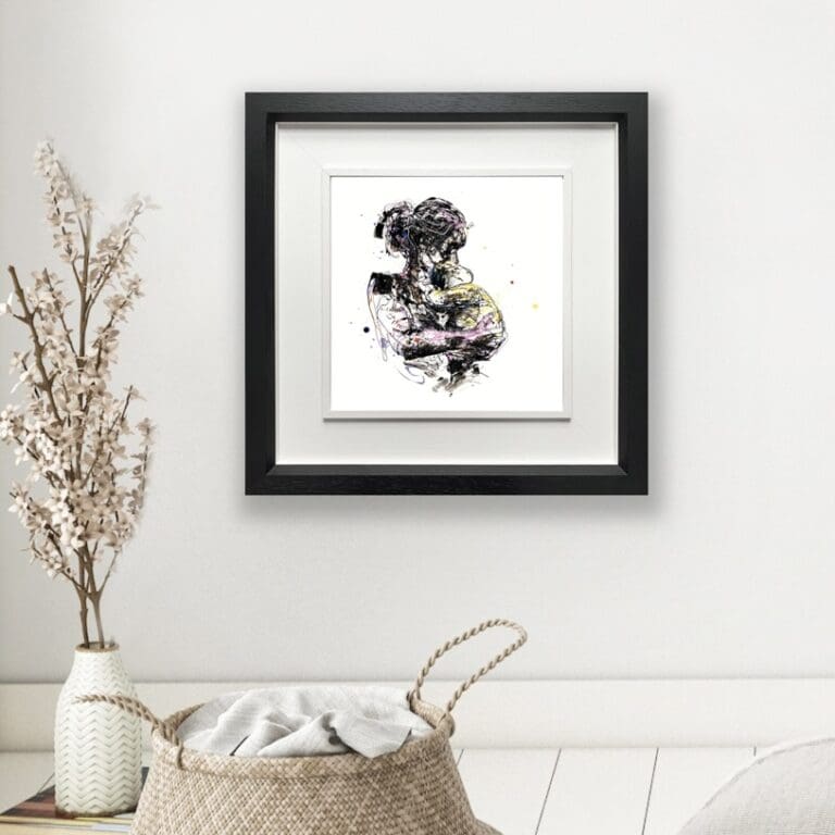 Mother and Child giclee print shown in Deluxe Black Frame in Situ