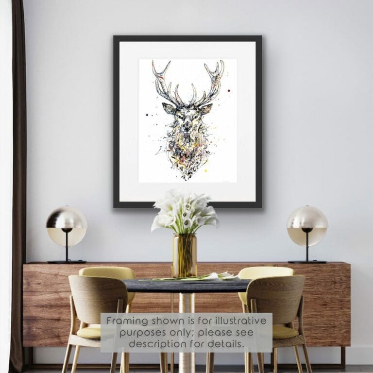 Noble Stag Paper Giclee Fine Art Print shown in black frame in Situ