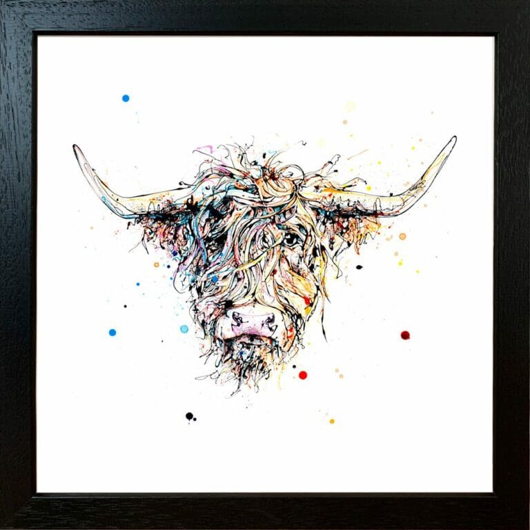 Harris Highland Cow Coo Paper Giclee Fine Art Print shown in Black Frame