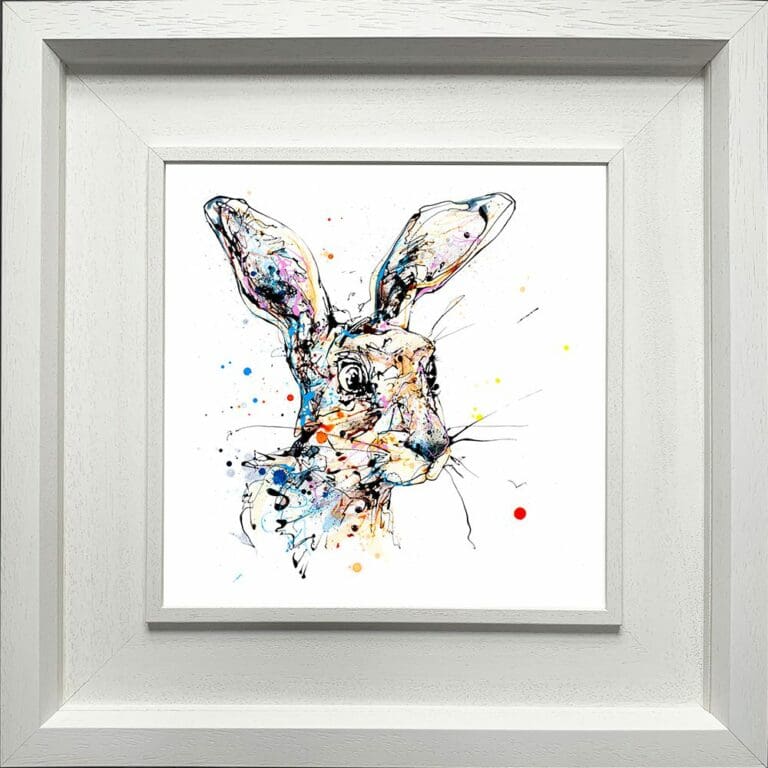 Hartley Hare Paper Giclee Fine Art Print in Deluxe White Frame