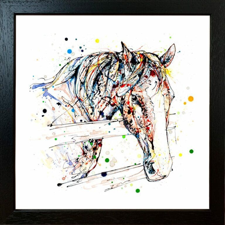 Hudson Farmyard Draft Horse Paper Giclee Fine Art Print shown in Black Frame