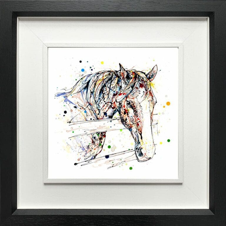 Hudson Horse Farmyard Paper Giclee Fine Art Print in Deluxe Black Frame