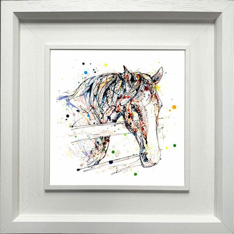 Hudson Horse Farmyard Paper Giclee Fine Art Print in Deluxe White Frame