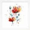 Sunburst Poppies Floral Flowers Paper Giclee Fine Art Print shown in White Frame