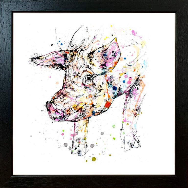 Truffles Pig Piglet Paper Giclee Fine Art Print shown in Black Frame