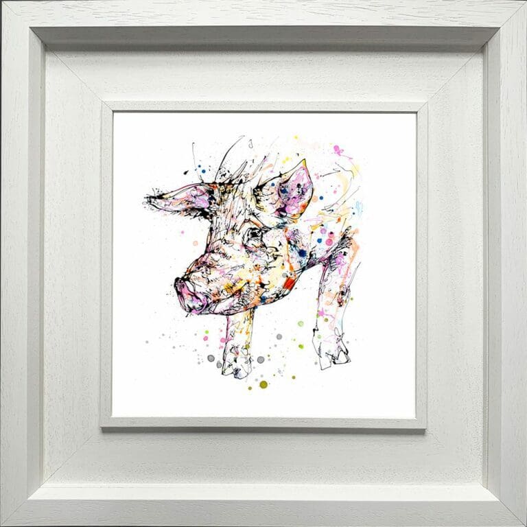 Truffles Pig Farmyard Paper Giclee Fine Art Print in Deluxe White Frame