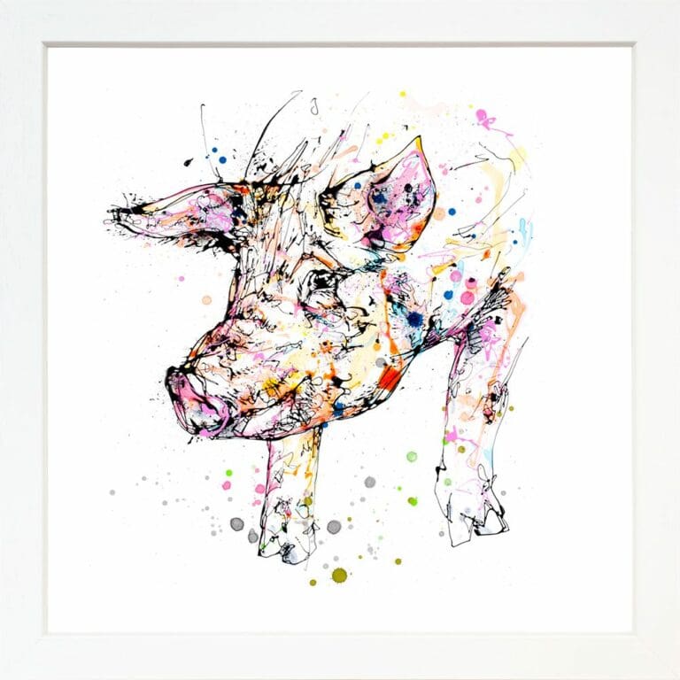 Truffles Pig Piglet Paper Giclee Fine Art Print shown in White Frame