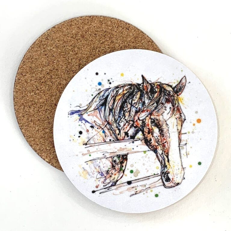 A coaster featuring a print of a horse named Hudson by Kathryn Callaghan