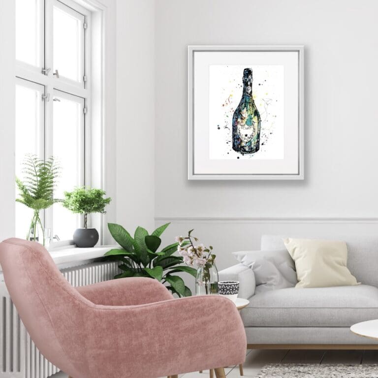 Celebration Champagne print shown mounted and framed in situ