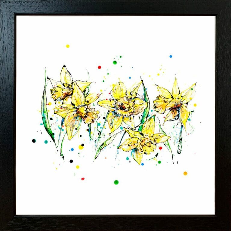 Ray of Sunshine Daffodils Floral Paper Giclee Fine Art Print in Black Frame