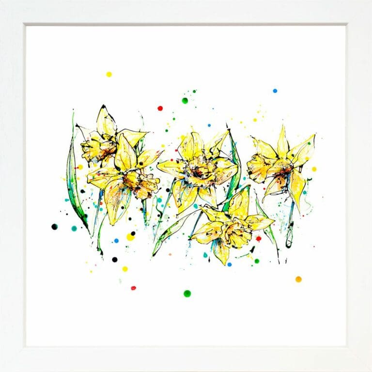 Ray of Sunshine Daffodils Floral Paper Giclee Fine Art Print in White Frame