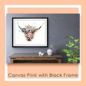 Angus Canvas Print in situ in Black Frame