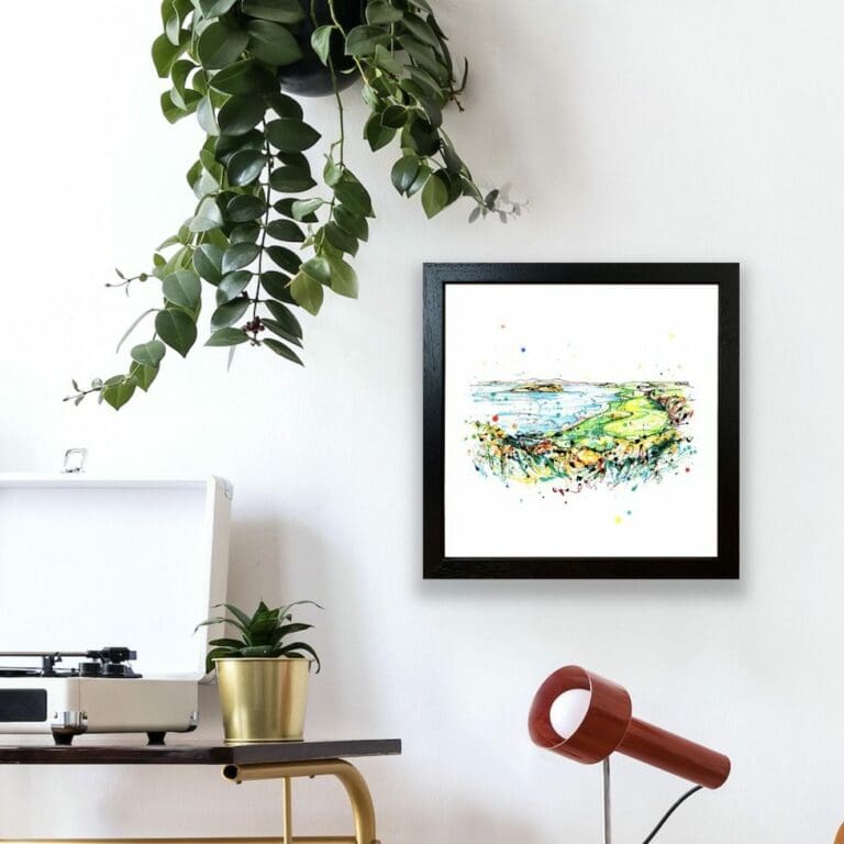 Coney Island Ardglass Golf Course Paper Giclee Fine Art Print shown in Black Frame in Situ