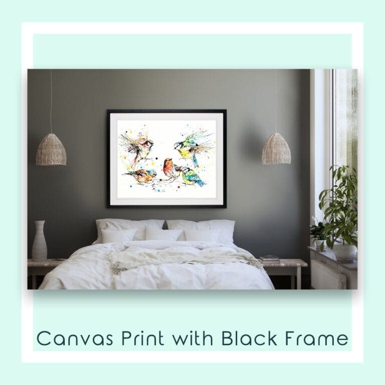 Garden Party Canvas Print shown in Black Frame in Situ