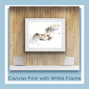 Guardian Barn Owl Canvas Print in White Frame in Situ