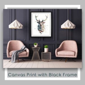 Majestic Stag Red Deer Canvas Print in Black Frame in Situ